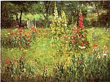 John Ottis Adams Famous Paintings - Hollyhocks and Poppies The Hermitage